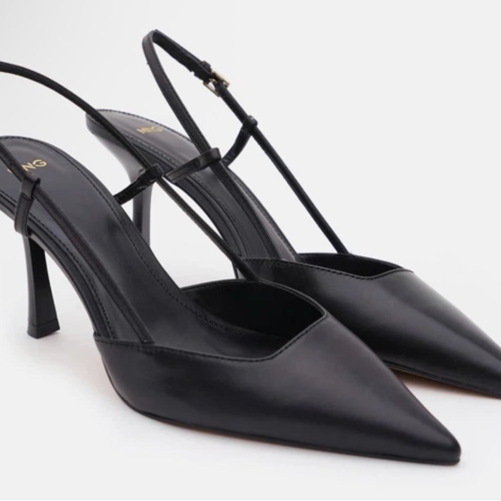 New Mango Slingback Real Leather Black Heels